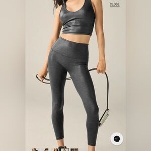 NWT Beyond Yoga Heather Rib Black Shine tank and leggings set S